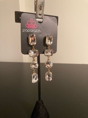 paparazzi Gold-Tone Clear Crystal Linear Drop Earrings